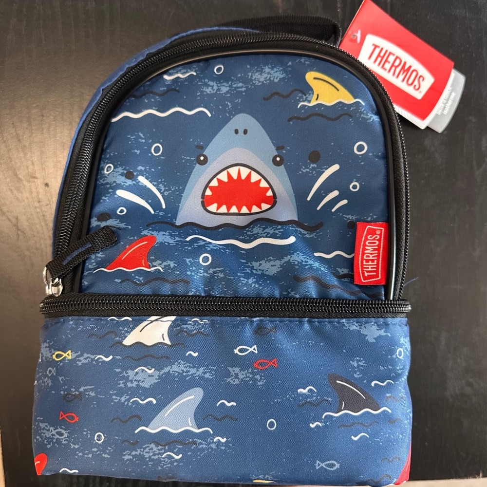 Thermos Shark Lunch‎ Box Insulated Dual Compartment Kids Name Tag